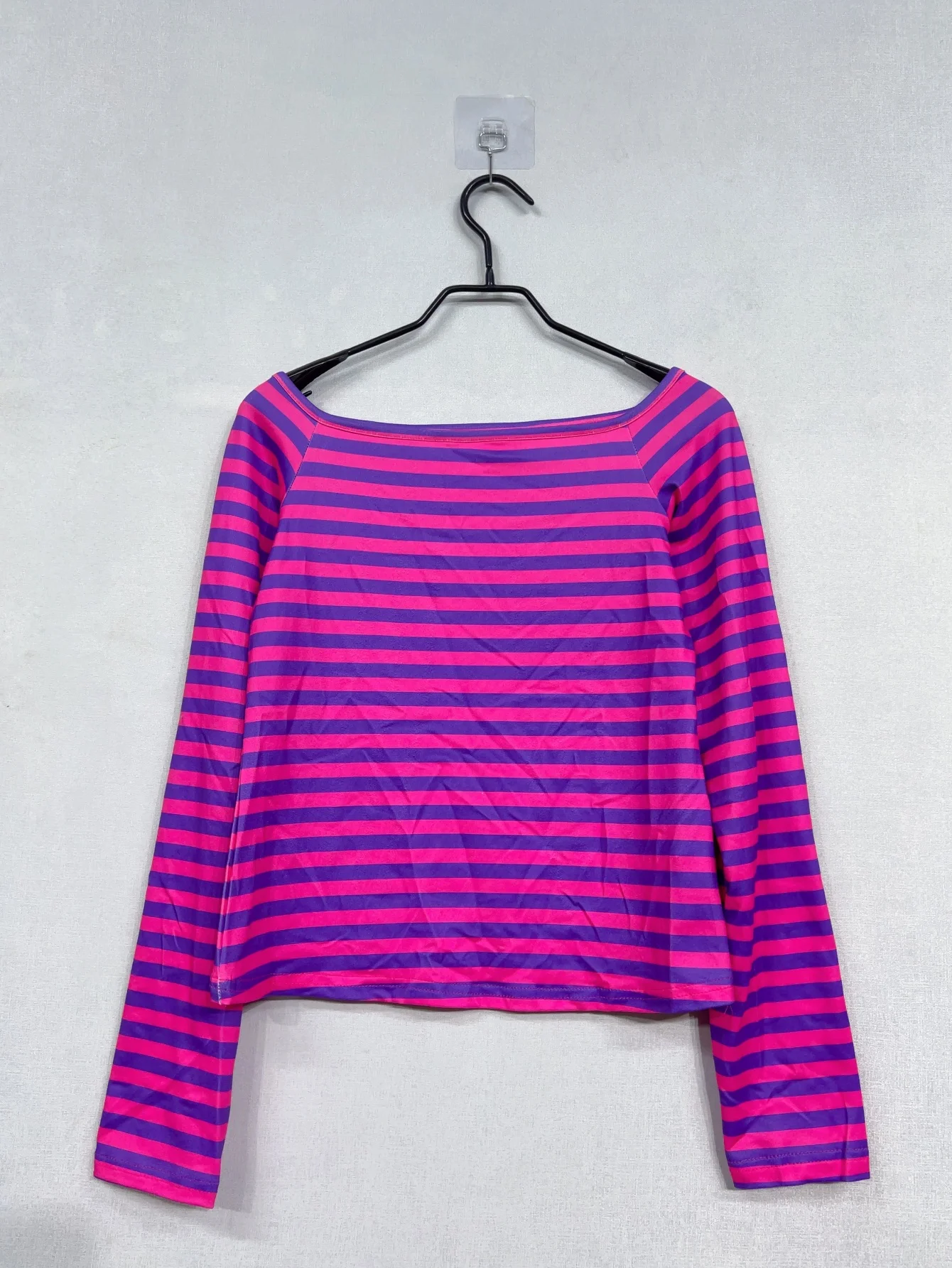 Y2k Goth Grunge Emo Striped Print Shirt Off Shoulder Women Gyaru Long Sleeve Acubi T-shirt Tops 2000s Alt Scene Clothes