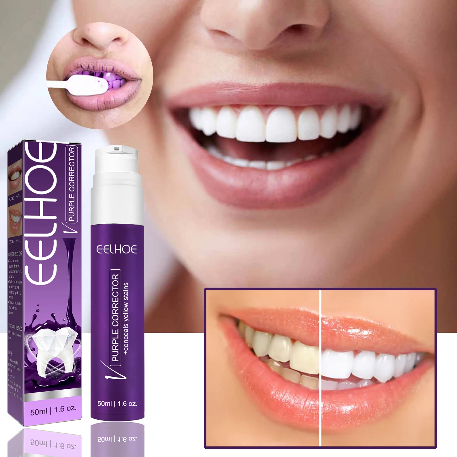 Eelhoe V34 Purple Toothpaste Remove Stains Remove Yellow Teeth Anti-pigmentation Beauty Teeth Clean Teeth White Toothpaste