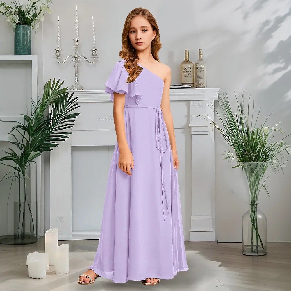 Роскошное платье подружки невесты на одно плечо, изумрудное платье с цветочным узором для девочек, шифоновое платье трапециевидной формы длиной до пола, садовый гала