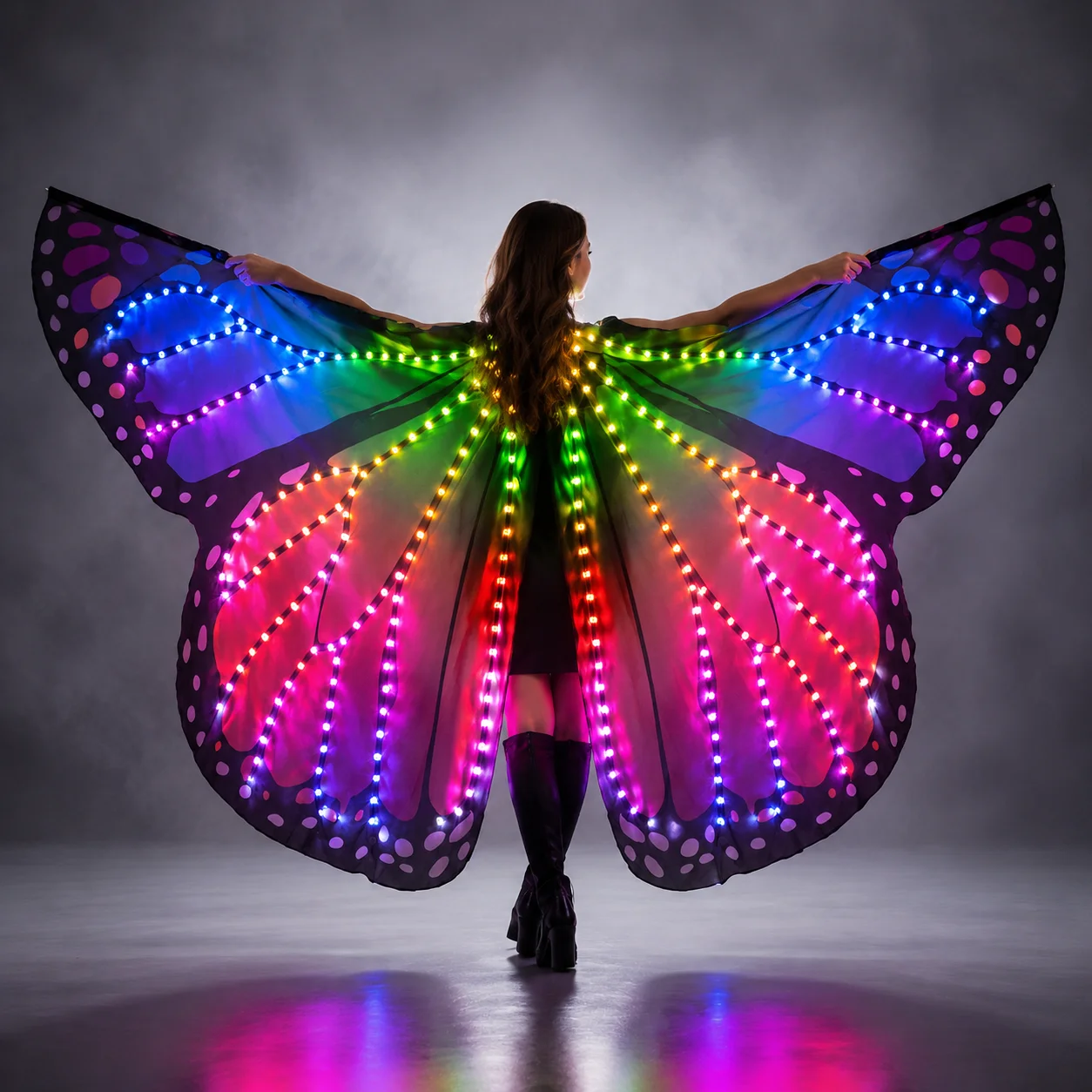 Colorful Belly Dance Performance Costume LED Wings Dance Accessories Girls LED Wings Costume LED Butterfly Wings