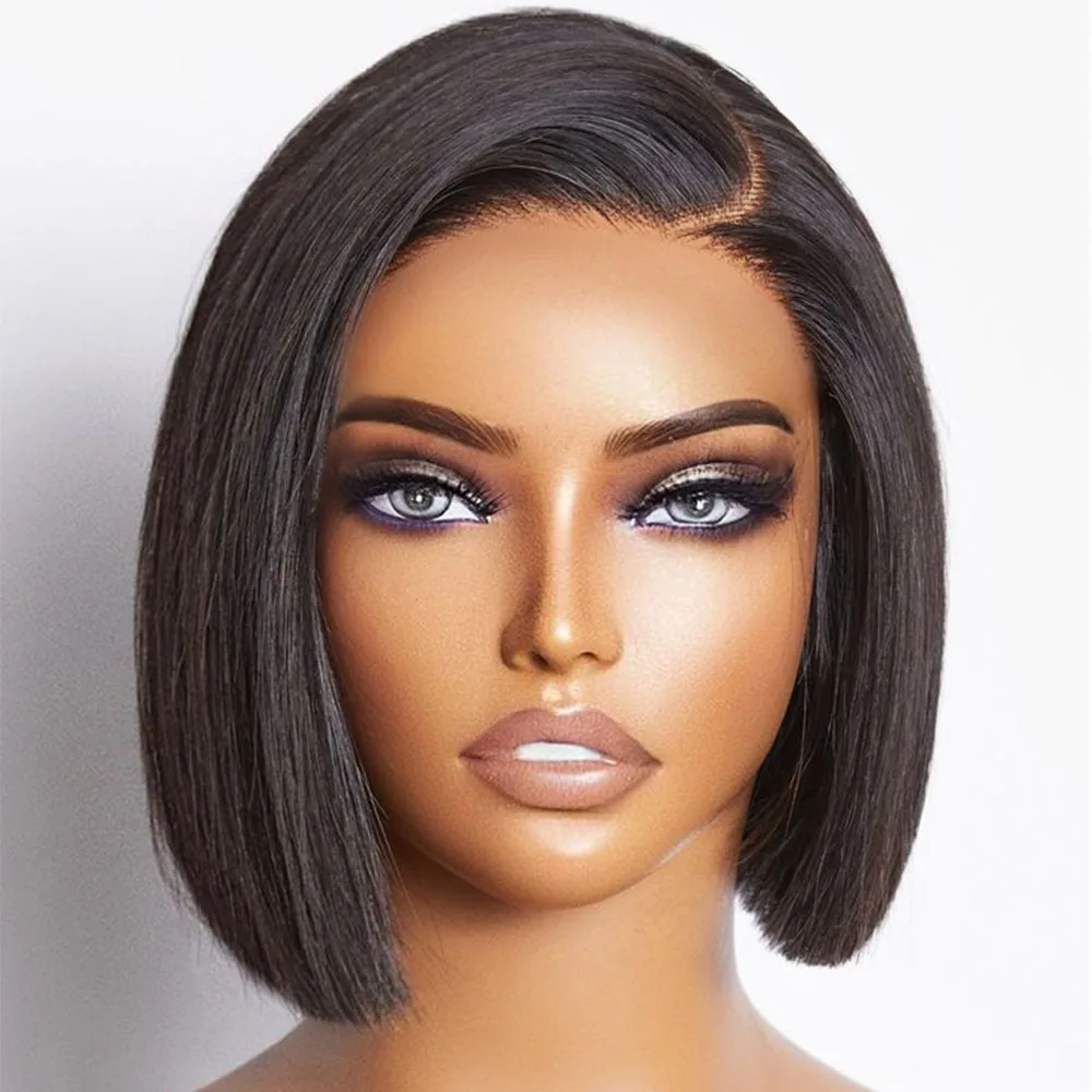 

Wear And Go Glueless Wig Human Hair Ready To Wear Straight Lace Front Bob Lace Wigs For Women 180% Bone Straight Human Hair Wigs
