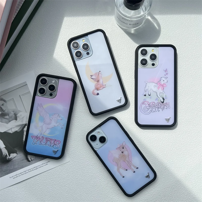 Wildflower Phone Case for iPhone Fashion Print Cover Acrylic Pony Fox Fawn iPhone 16Plus 14Plus 15Pro Max 13Pro 12 13 14Pro