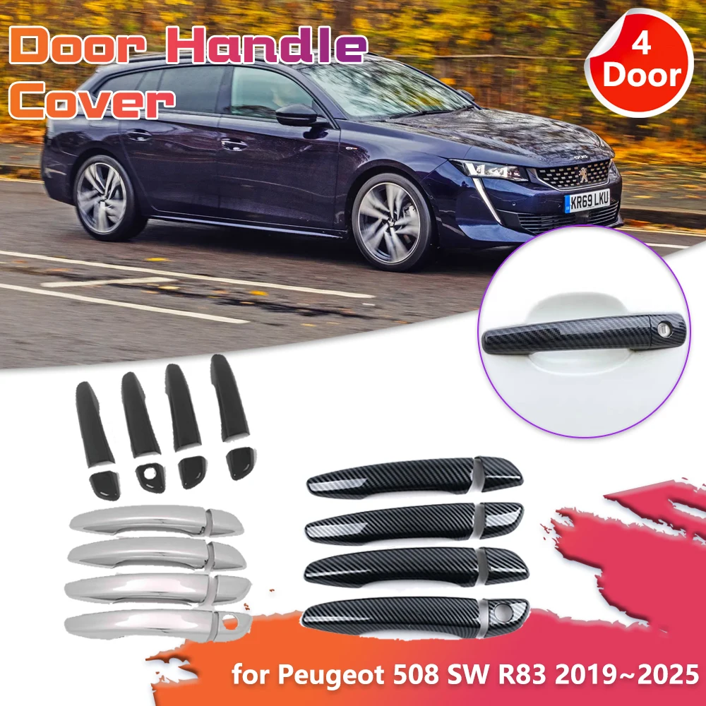 

Car Door Handle Cover for Peugeot 508 SW R83 2019~2025 2020 Carbon Fiber Black Sticker Trim Decor Scratch Parts Cap Accessories