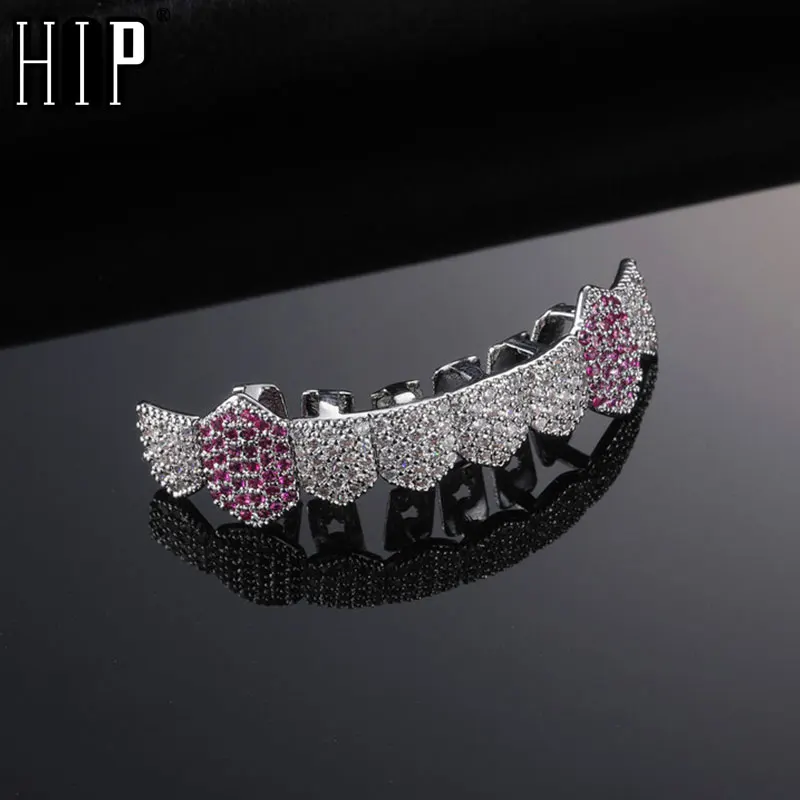 Hip Hop Colorful CZ Teeth Grillz Caps Bling Iced Out Cubic Zircon Micro Pave Top & Bottom Charm Grills Set For Men Women Jewelry