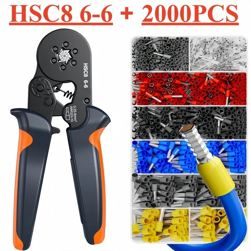 2000 PCs Electric Terminal Tubing Lits 0,25 Up To 6mm ² Crimping Tools HSC8 6-6A Ppliers Crimper Press Box Kit