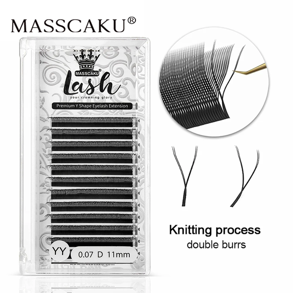 MASSCAKU New Arrival YY Shape lash Fluffy Individual Eyelash Extensions Natural and Soft Lash Wholesale/Supplies