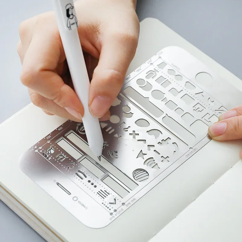 DIY wielofunkcyjny linijka Book Mark iPhone UI szablony zestawy Cartoon tryb ze stali nierdzewnej do planowania projektowania paznokci — zdjęcie 2