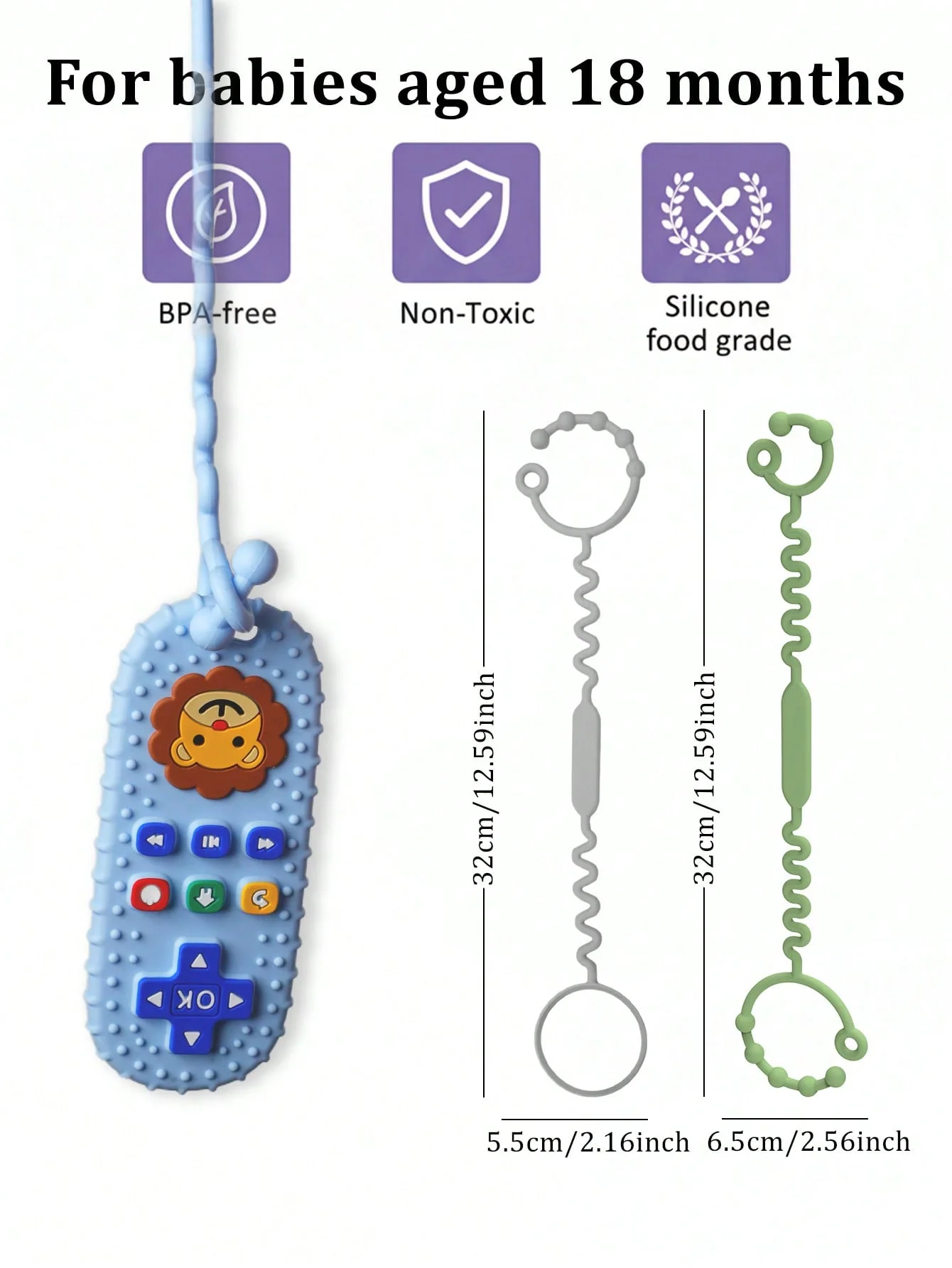 5er-Pack Silikon-Spielzeugbänder. Sicherheitsleinen für Flaschen und Beißspielzeug für 0-18 Monate. Perfekt für Kinderwagen, Hochstühle und Autositze. – Detail 2