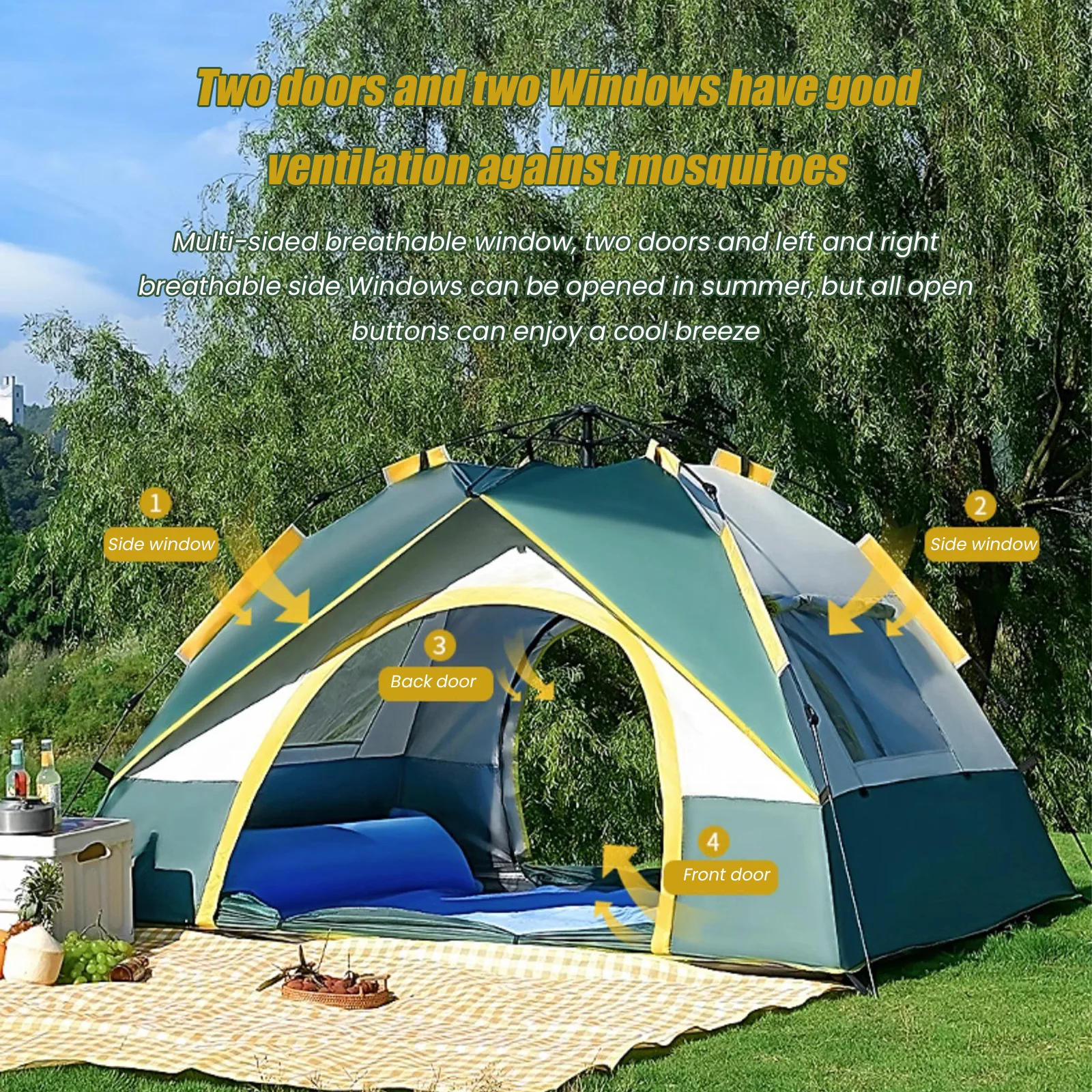 Pop-up tent for 1-2 people, easy instant setup, portable, back-pacing, one-time shelter for traveling, hiking, country side, Camping