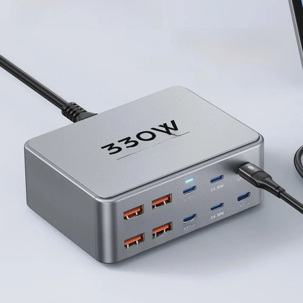 Ładowarka GaN USB C 330 W 10-portowa ładowarka biurowa typu C 100 W PD3.0 PPS QC3.0 Szybkie ładowanie do tabletów MacBook Samsung iPhone 15 16 — zdjęcie 2