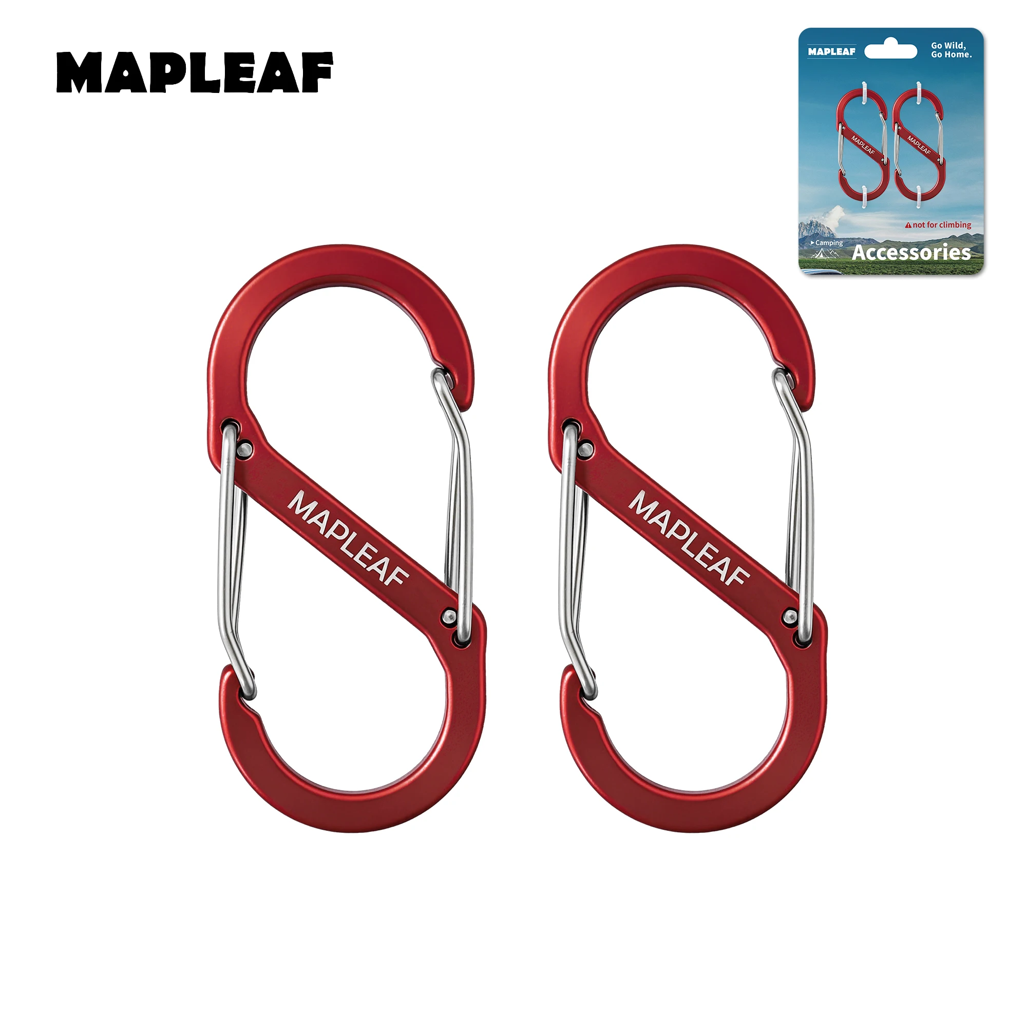 MAPLEAF 8.8g Ultraleve Mosquetão Dupla Porta S-Biner Mini Clipe Alumínio Snap Hook Porta-Chaves Mochila Acampamento Barraca EDC Carga 10kg 22lbs Pegada Uma Mão Design Formato S Mecanismo Mola Precisão Durável Caminhada