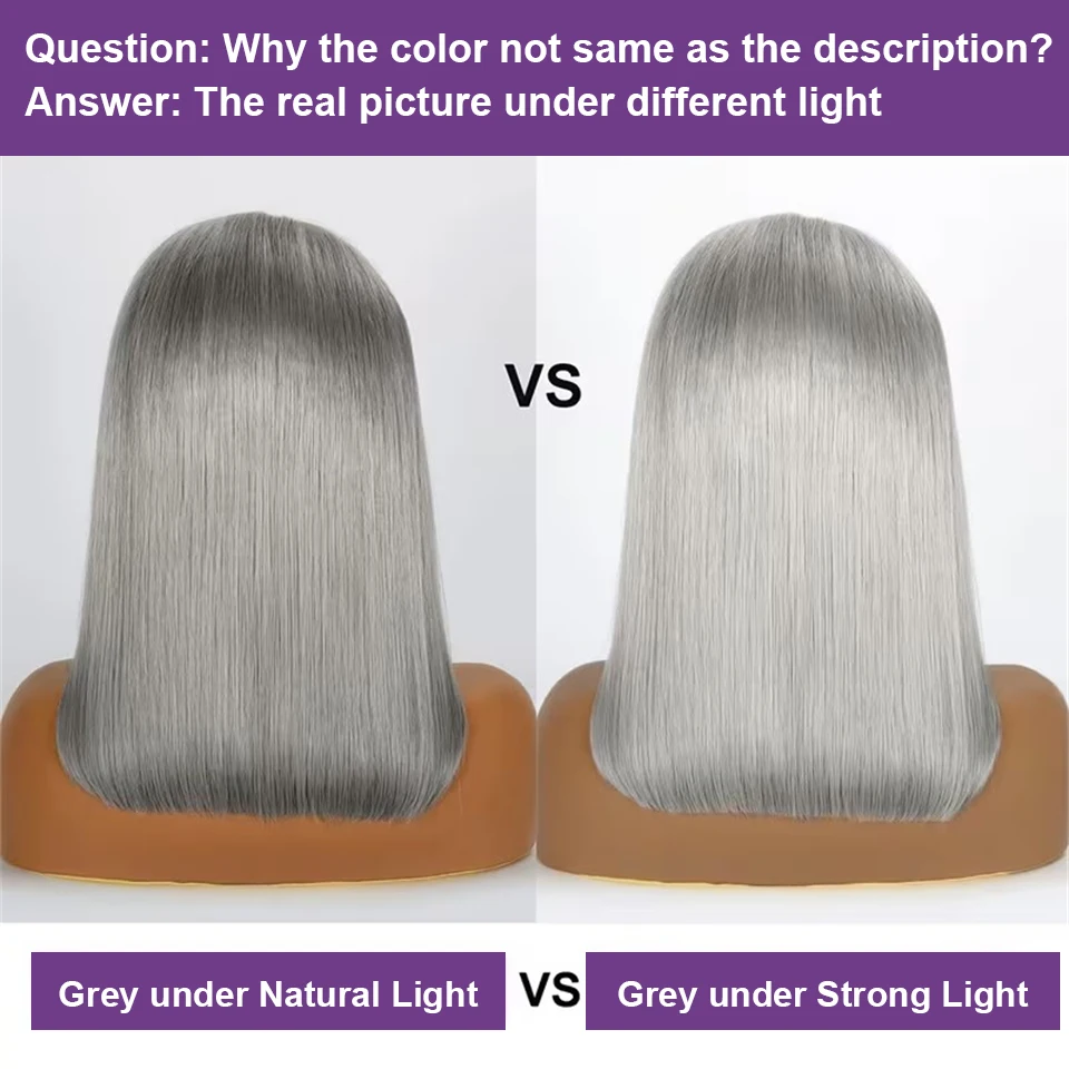 Short Bob Cut Straight Wigs Silver Grey Color Lace Front Wigs Brazilian Human Hair 13x4 Full Frontal Bob Wigs For Wholesale