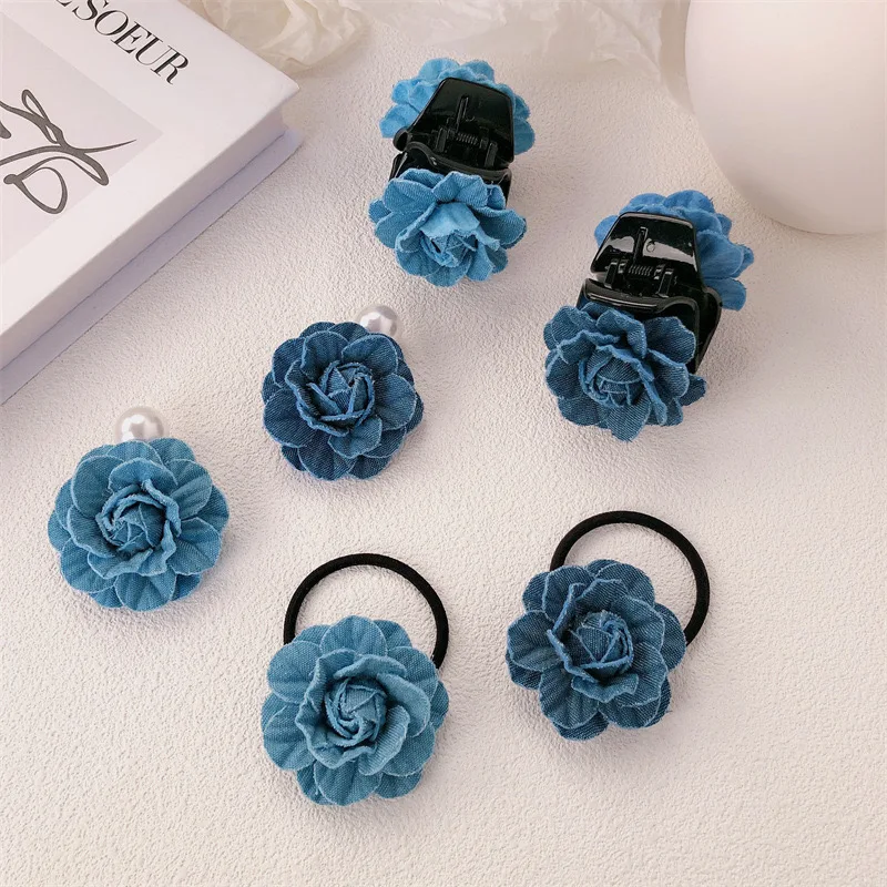 

AFP New Denim Elastic Hair Clip Claw for Girls Women Ponytail Hold Scrunchie Hair Tie Stretch HeadBand Cute Hair Accessories