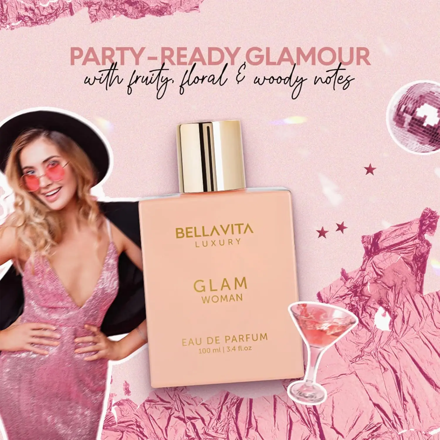 

Парфюмерная вода Bellavita Luxury Glam для женщин, стойкий аромат белых цветов – идеальный подарок на День матери, 100 мл (3,4 жидких унции)