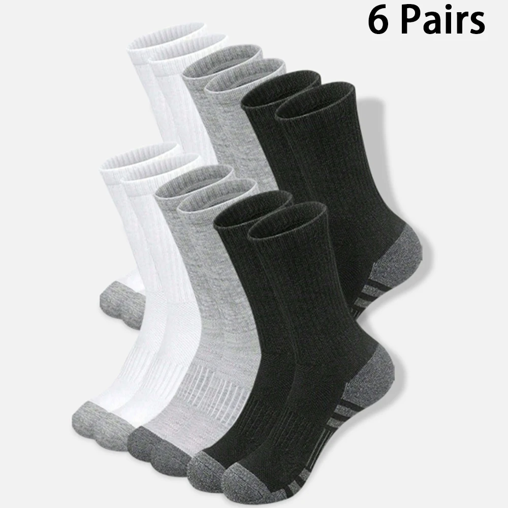 6 Pairs of Men's and Women's Socks, Mid-Calf Socks, Sports Socks, Black, White, Gray, Special Promotion, Y2K Style, Cute, Sporty, Fun, White Socks, Fashionable Gift