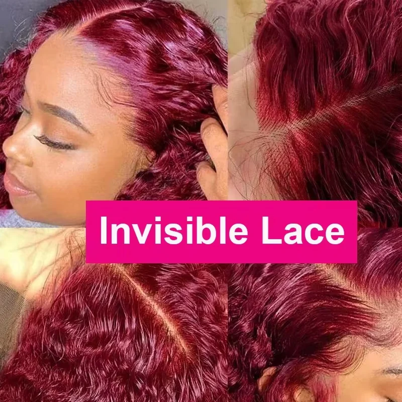 สีแดง 13x4 ลูกไม้ด้านหน้าวิกผม 99J Burgundy Curly Bob วิกผมผมมนุษย์สั้น Curly Bob วิกผมลึก Curly Lace ด้านหน้าวิกผมสําหรับผู้หญิงสีดํา