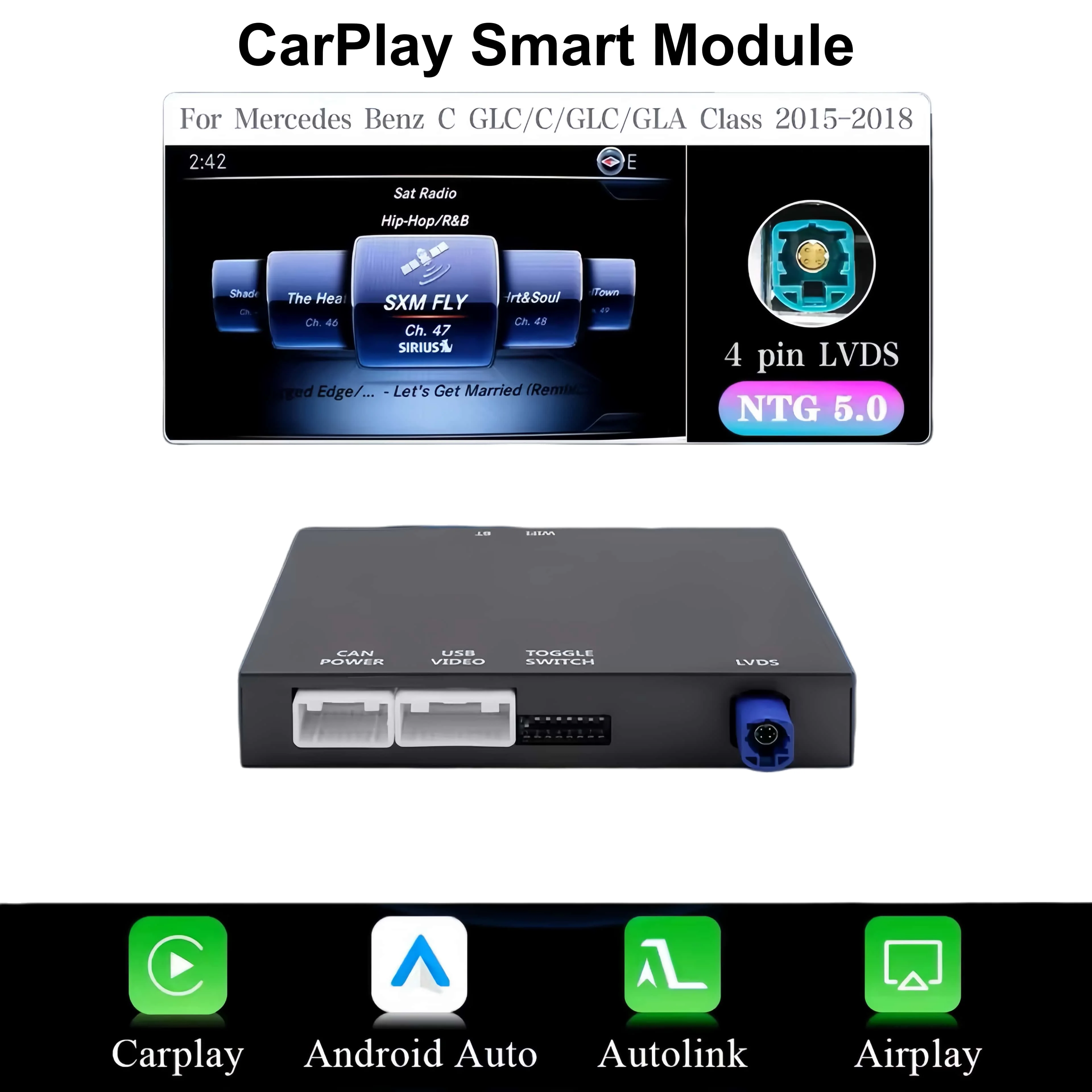 Draadloze CarPlay Android Auto Decoder voor Mercedes Benz C-Klasse W204 W205 NTG 4.0 4.5 5.0 systeem BT GPS Navi Airplay automodule
