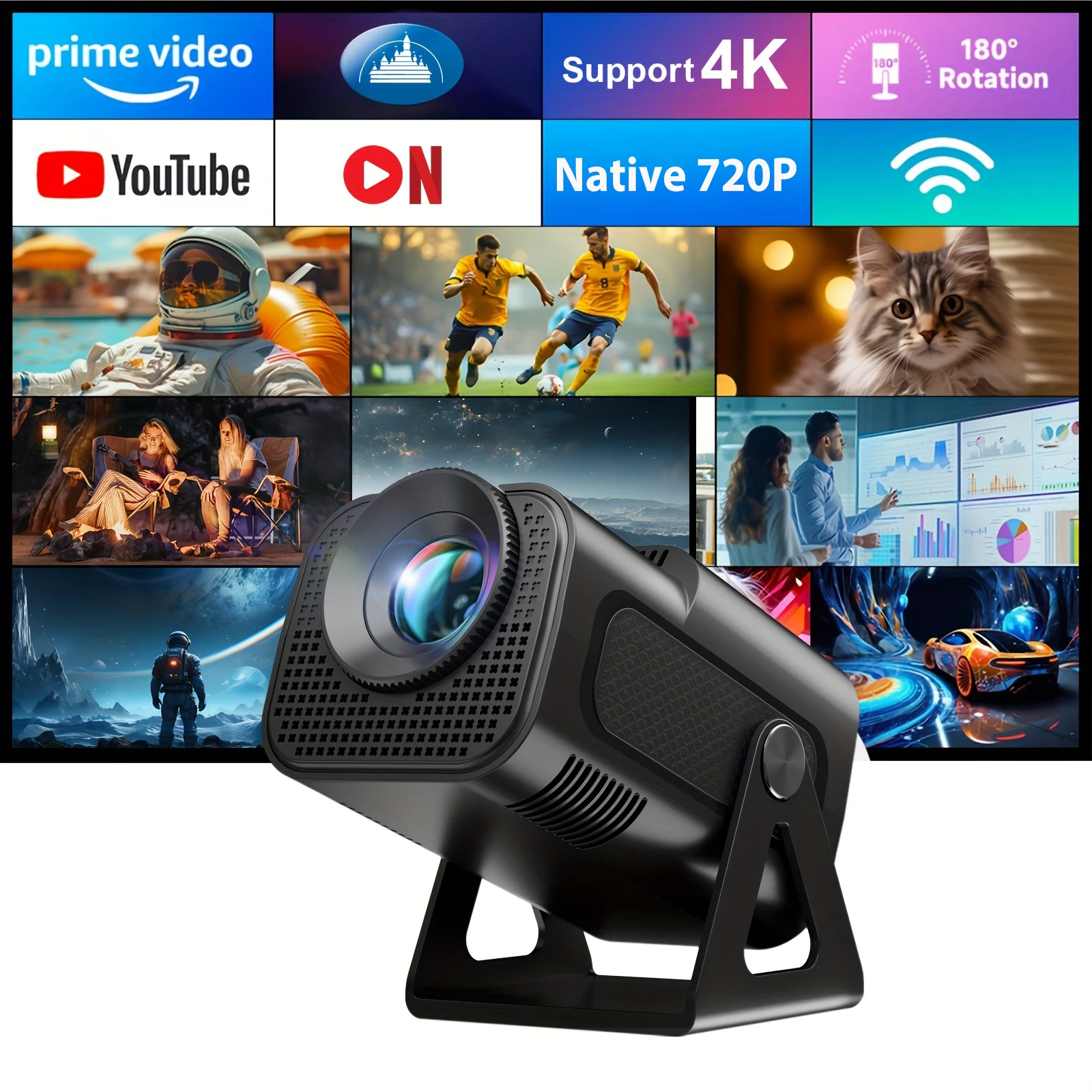 XGODY HY320 Mini Native 720P Android 14 4K projector 350ANSI H726 Wifi6 BT5.0 Cinema Outdoor Portable 180 ° Rotatable projector