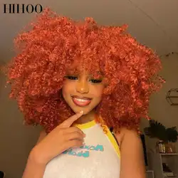 Short Hair Afro Kinky Curly Wig For Women Red Brown Copper Ginger Wig with Bangs Blonde Synthetic Natural Wig Cosplay Hihoo Hair