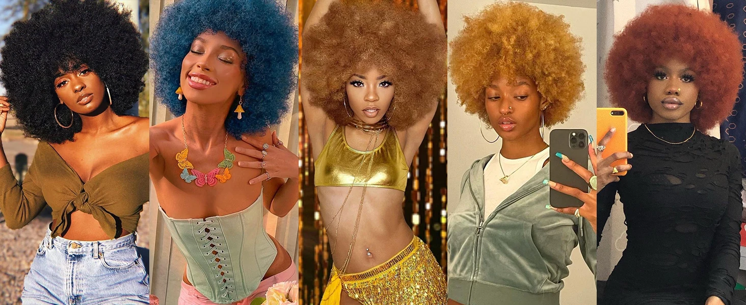 Synthetische Afro-Perücke, verworren, lockig, für Damen, schwarz, 70er-Jahre, federnd und weich, Afro-Puff-Perücken, natürlich aussehende volle Perücken für Party, Cosplay – Detail 1