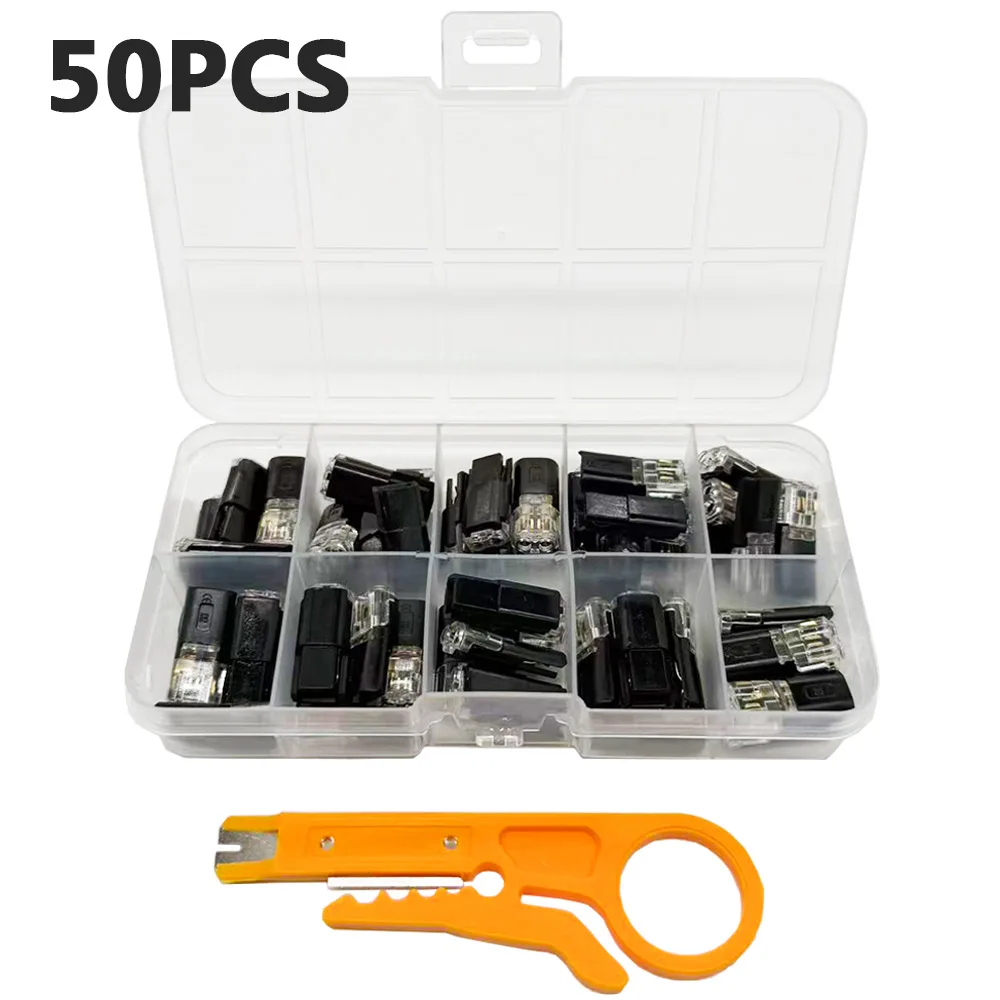 50pcs D2 double-line interlocking detachable LED without welding, 2-pin bidirectional insert cable buckle connector,with box