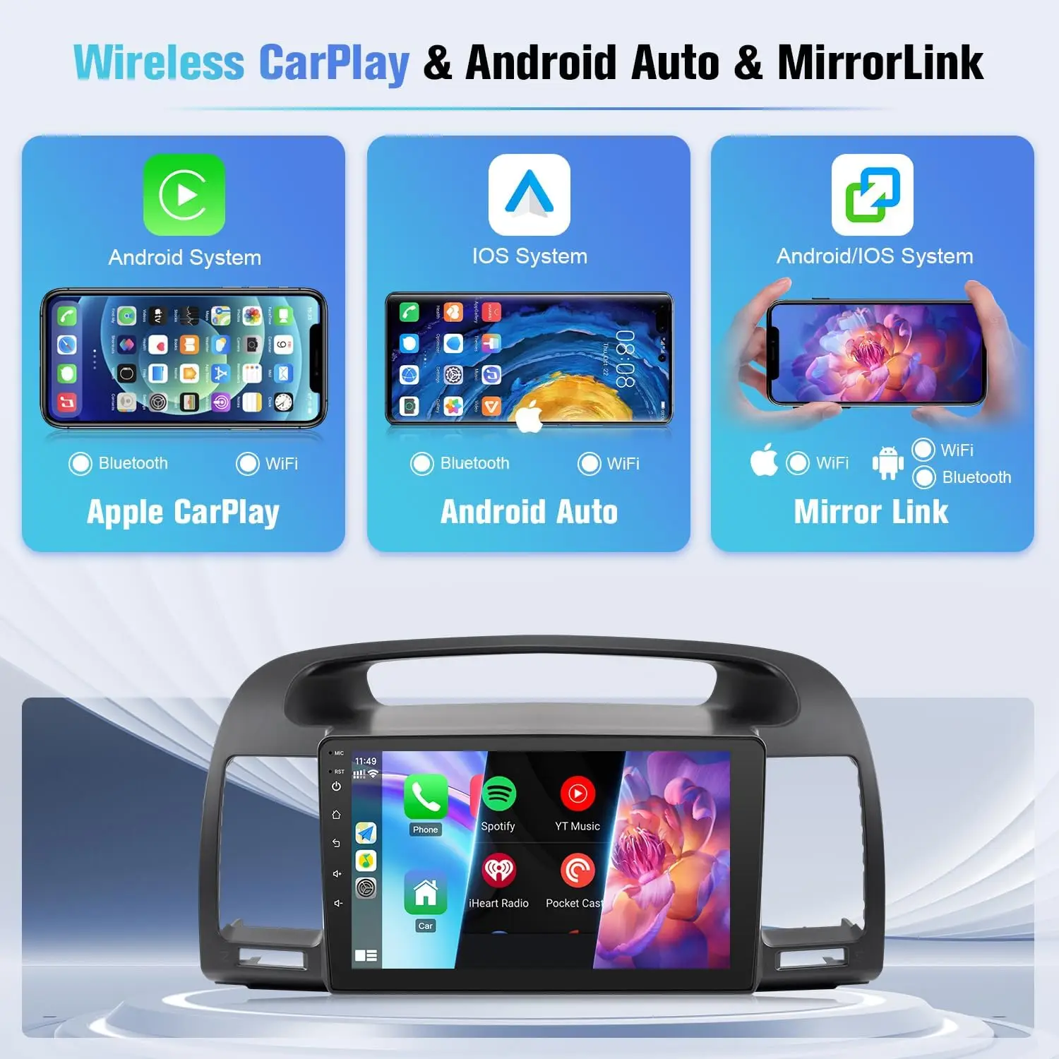 Autoradio stéréo à écran tactile 9 pouces, pour Toyota Camry 2002 2003 2004 2005 2006, Carplay sans fil, Android Auto, avec CanBus GPS 2G + 32G