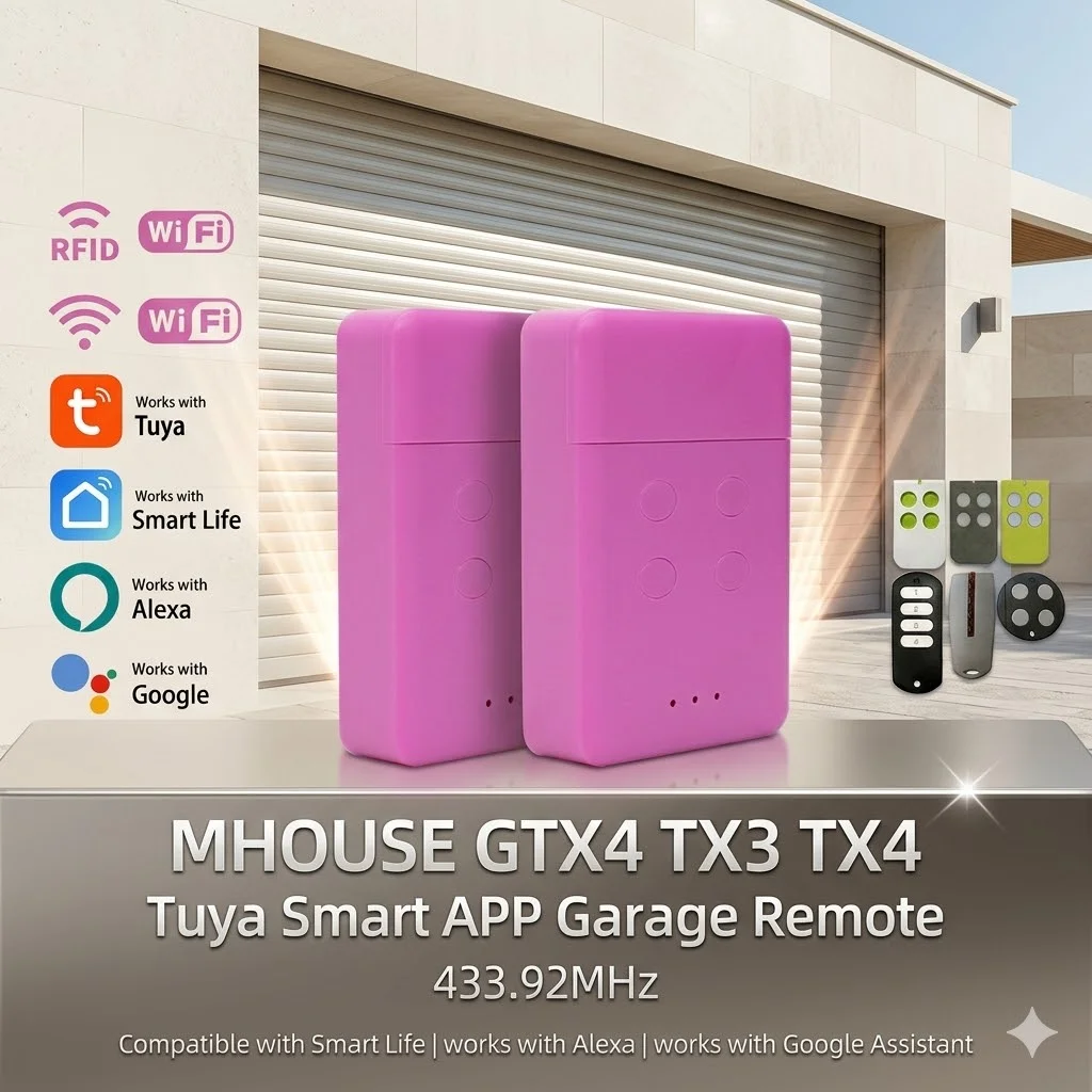 

2pcs Mhouse GTX4 TX3 TX4 Tuya Smart APP Garage Remote 433.92MHz RF+WiFi 2-in-1 Controller for Door Opener Works with Alexa