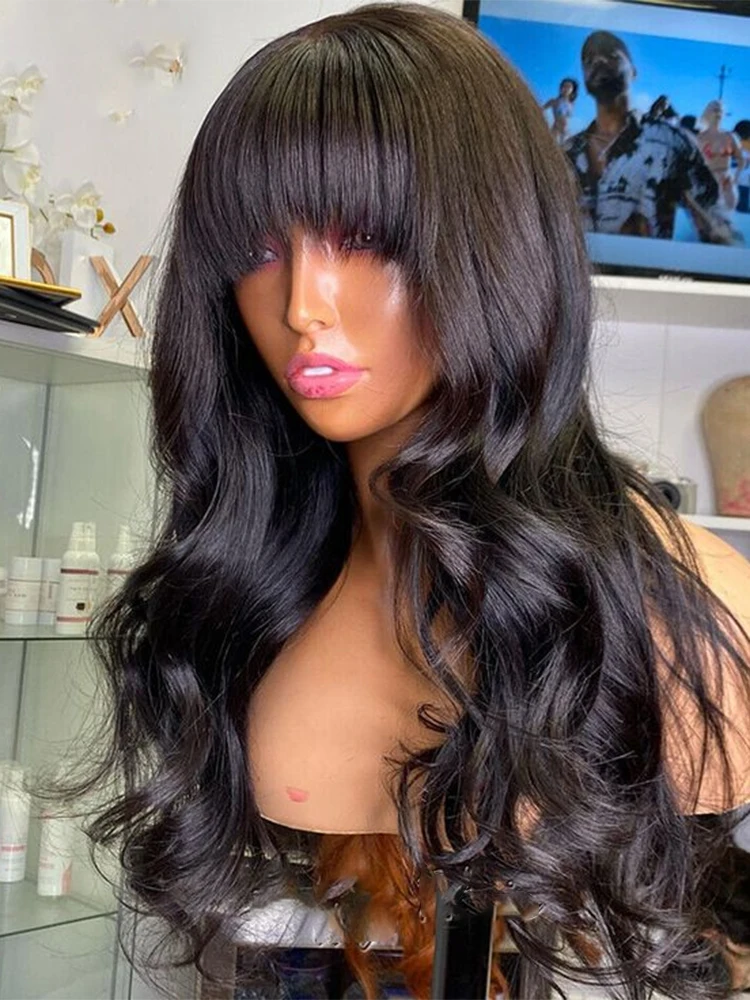Vietnamese Hair Wig Double Drawn Glueless Wear and Go Human Hair Wig With Bang Mongolian Fringe Body Wave 4x6 Lace Closure Wigs