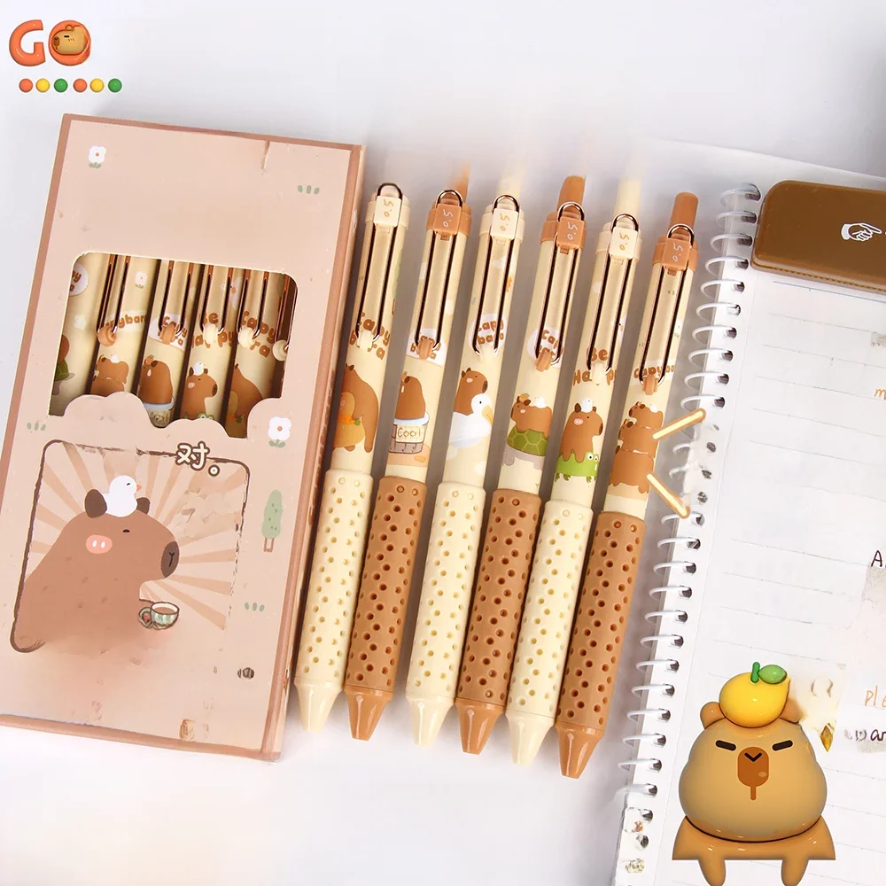 Stylo Gel à encre noire Capybara, dessin animé Kawaii, fournitures scolaires et de bureau, papeterie cadeau pour étudiants, stylos mignons, jolies esthétiques
