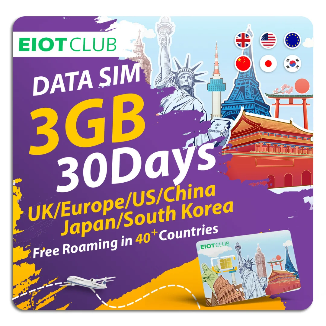 EIOTCLUB 선불 유럽 SIM 카드, 미국, 유럽, 중국, 일본, 한국, 5G, 4G, 3GB, 30 일, 40 개 이상 국가 적용