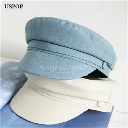 USPOP Women Flat Visor Cap Militray Caps Spring Summer Cotton Linen Newsboy Caps Visor Caps