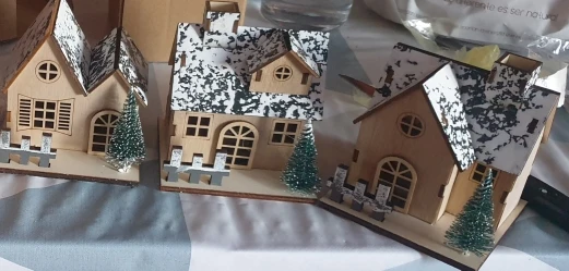 LED Wooden Christmas House Village Unfinished Xmas Snow House DIY Wood Chalet Tree Ornaments Christmas Table Centerpieces photo review