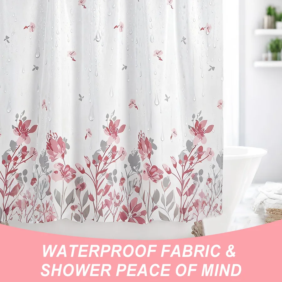 1 шт. розово-серая занавеска для душа с цветочным узором, легкая и легко повесить, принесите природе в ванную комнату