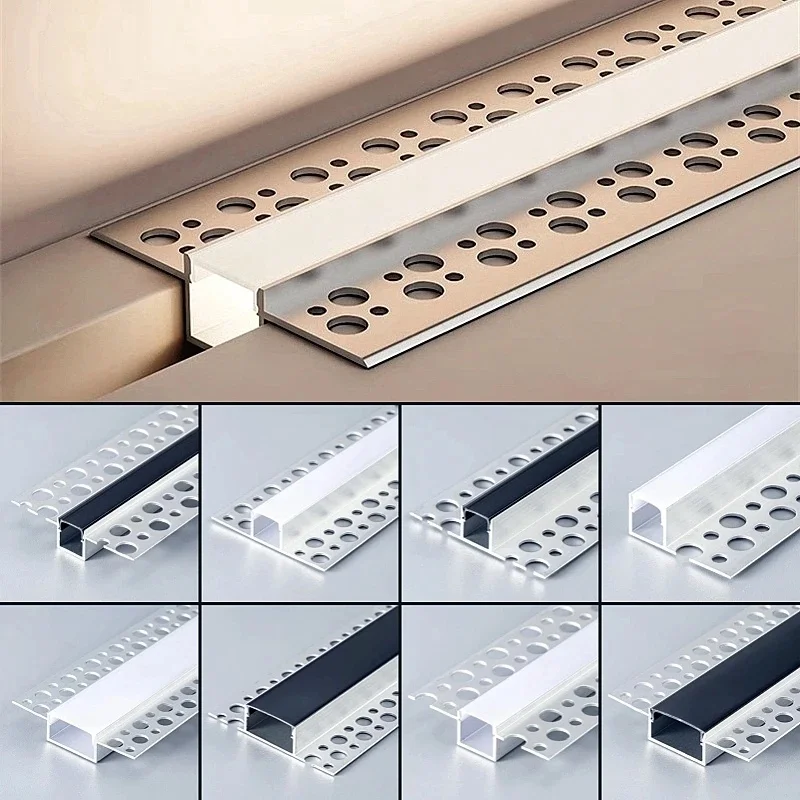 Randlose Deckenkante, LED-Aluminiumprofil, versenkt, eingebetteter Kanal, schwarzer Diffusor, Wand, Boden, Treppe, Badezimmer, Bar, Streifenlichter