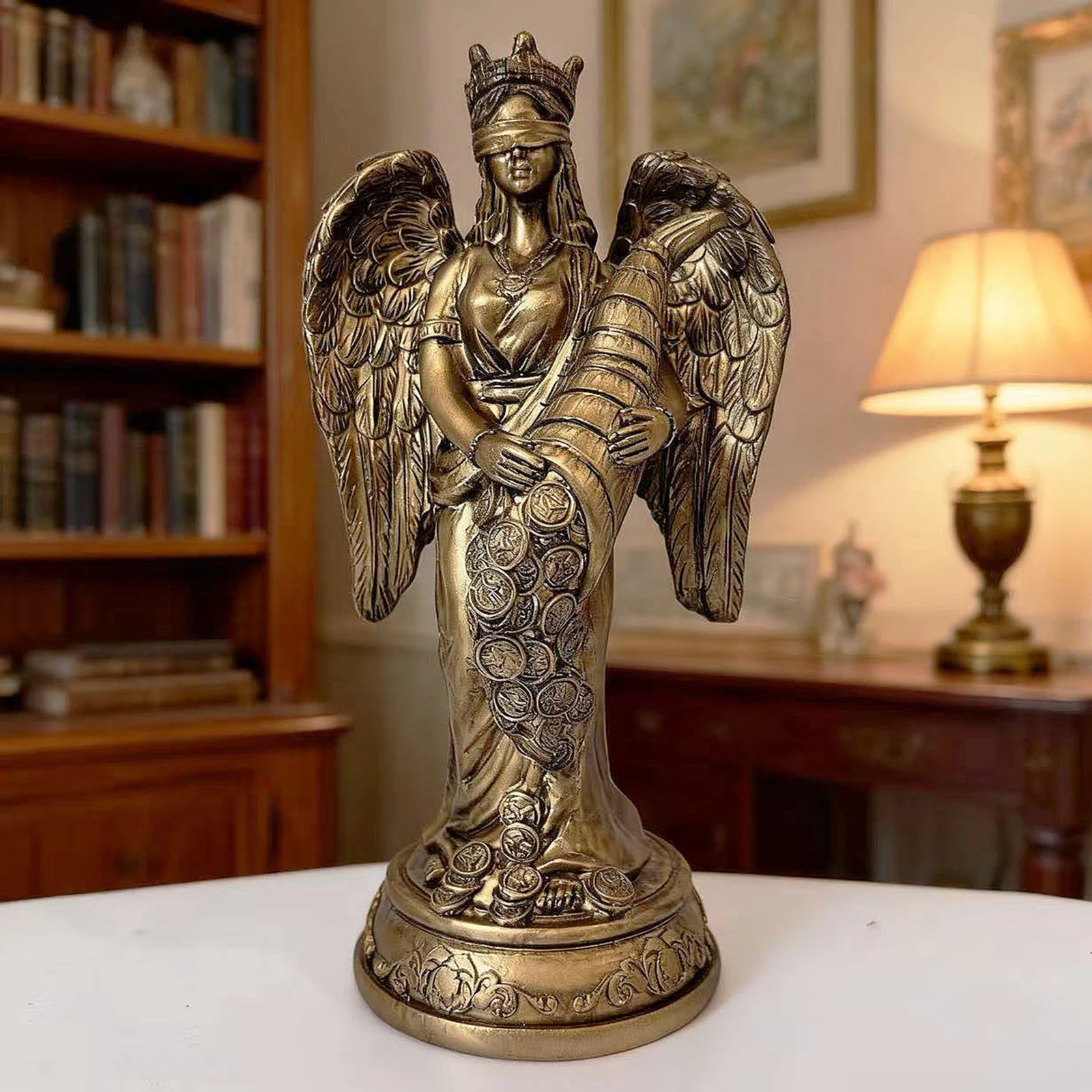 

Angel of Wealth God Statue Resin Sculpture Figurine Gifts Crafts Artwork Decor for Fireplace Table Centerpieces Housewarming