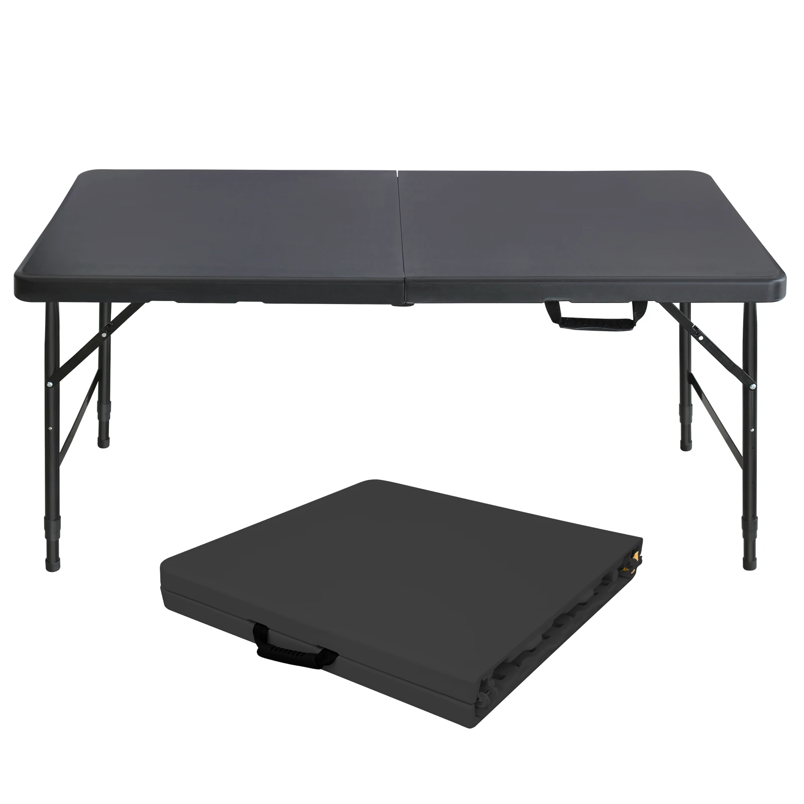 Mesa Plegable de Altura Ajustable de 125 cm, Mesa Plegable Portátil Resistente con Asa, Capacidad de Carga de 135 kg para el Hogar, Campamento, Picnic y Eventos al Aire Libre
