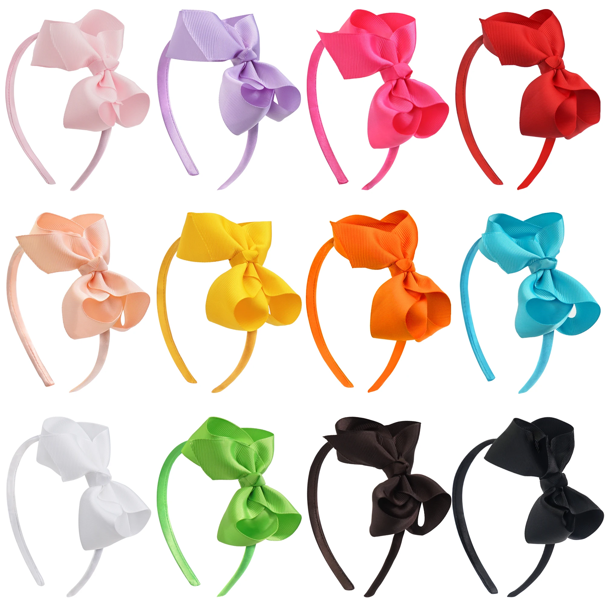 6 Pack Hair Bows Plastic Hair Headband Grosgrain Ribbon Headbands Hair Hoops Hair Accessories for Baby Girls Kids