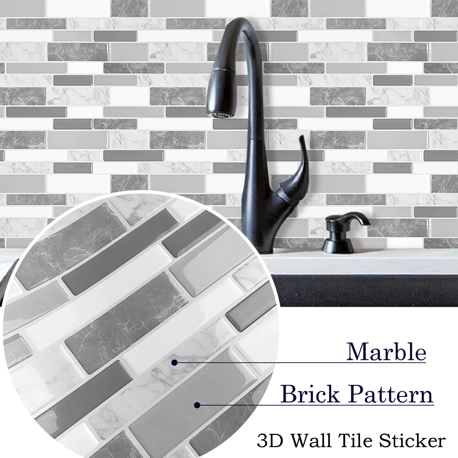 10 Sheets Kitchen & Bathroom Wall Stickers 3D Wall Tiles Peel and Stick Vinyl Wallpaper Modern Home Decor