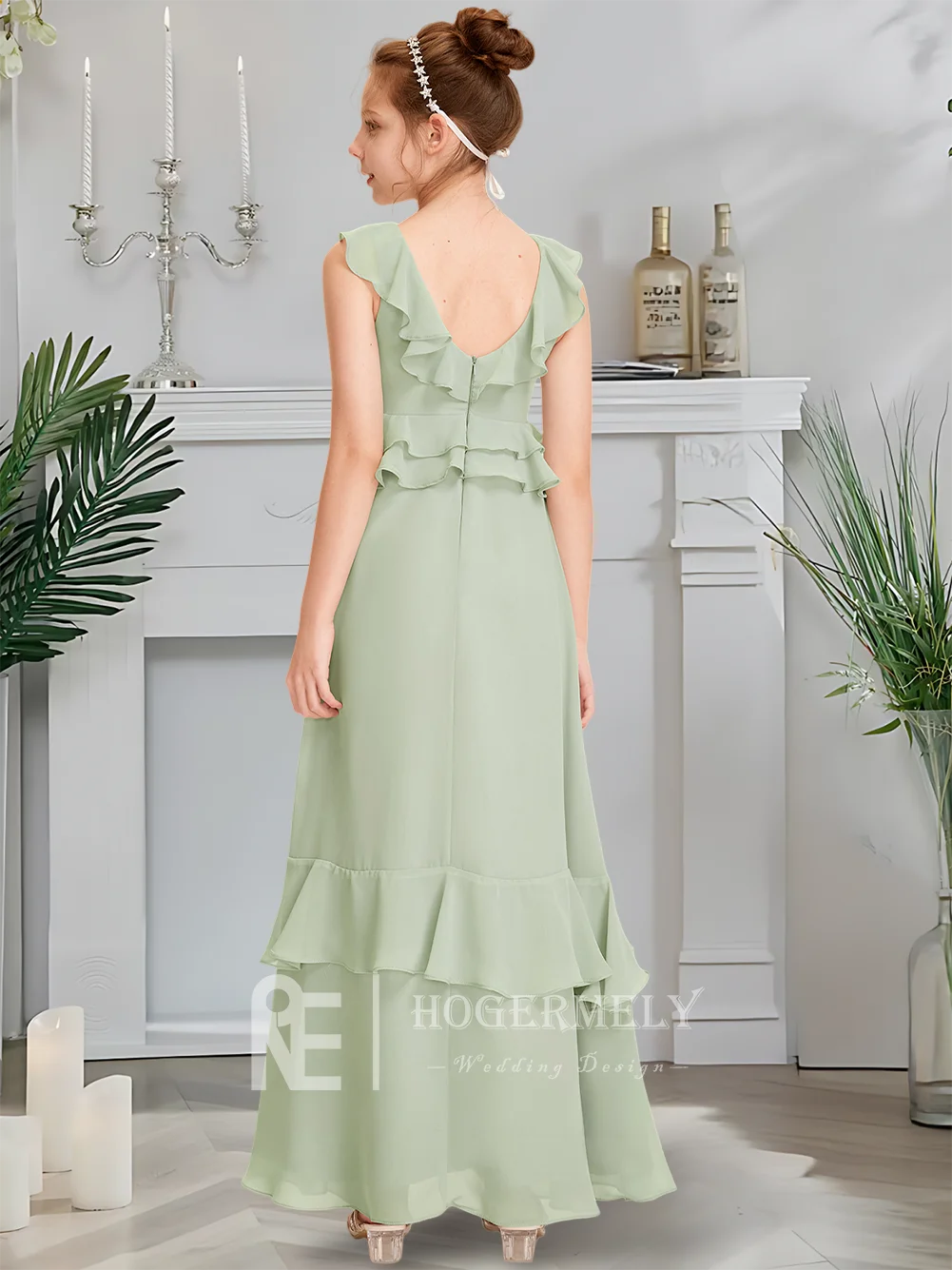 Платье подружки невесты B Scoop, платье с цветочным узором для девочек, шифоновое платье длиной до пола с элегантными оборками для девочек, праздничная официальная одежда