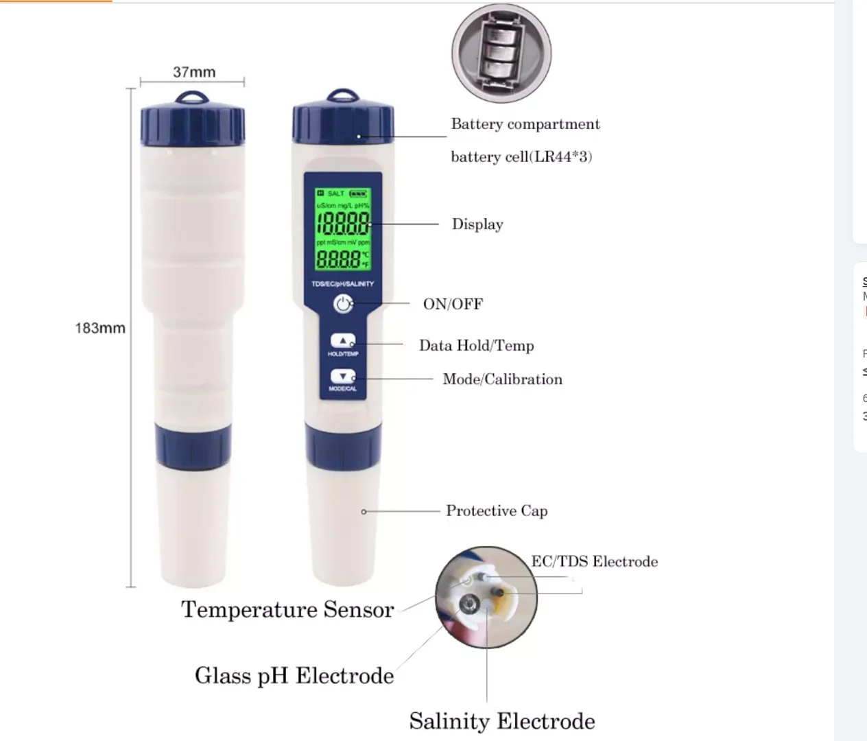 MarineColor PH Salinity TDS EC Temperature Meter Digital Water Quality 5 in 1 Monitor Tester Pen for Aquarium Plant Tank