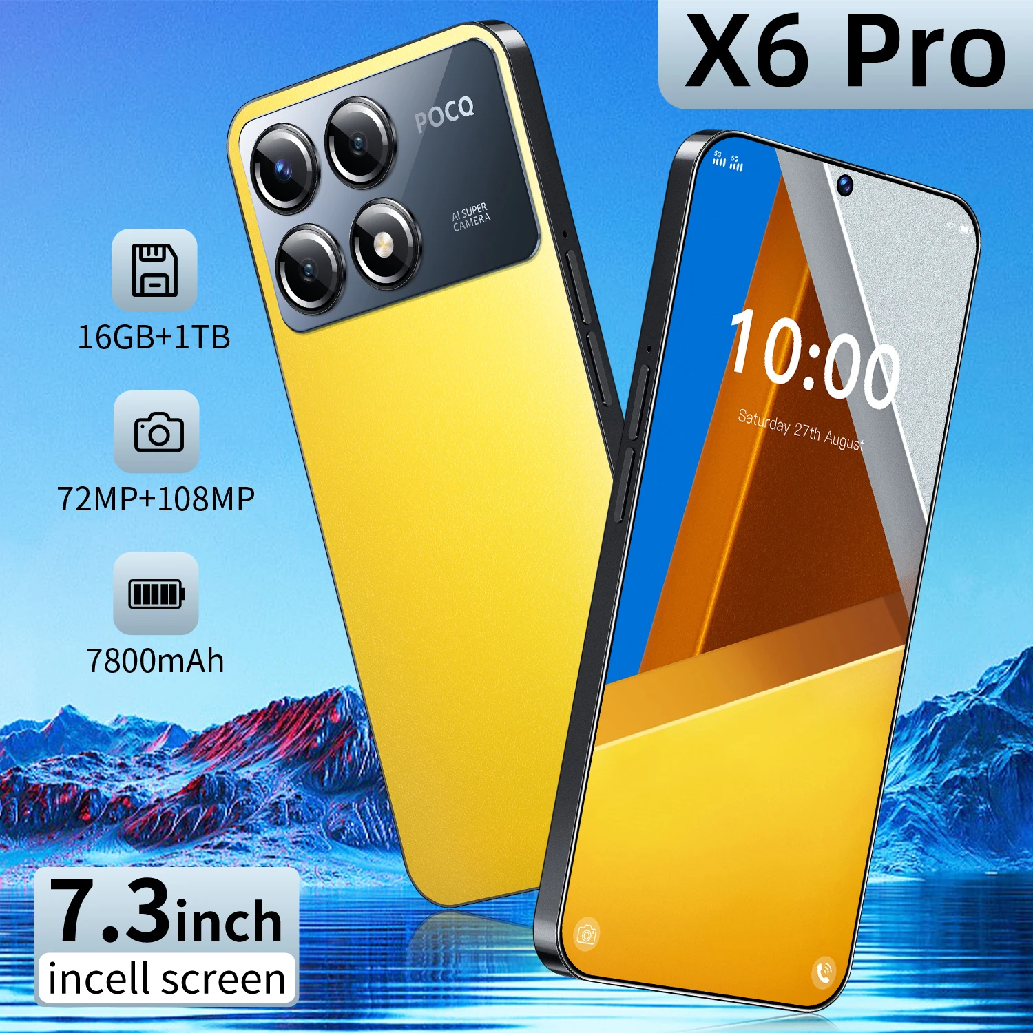 Original Mobile phone Global Version X6 Pro smartphone 5g 7.3inch HD 108MP Camera 16G+1T 7800mAh Face unlocked Mobile phone