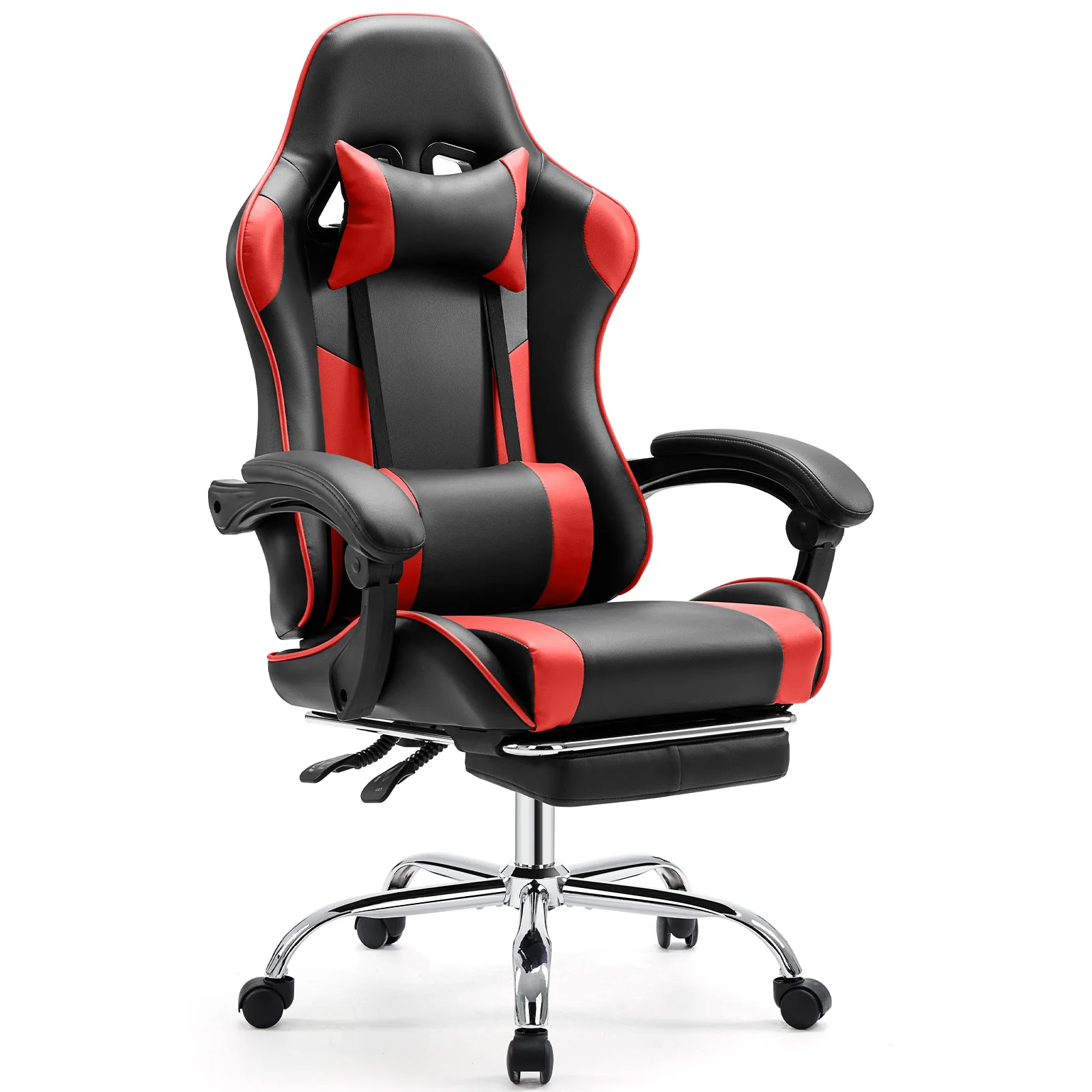 JHK Ergonomischer Racing-Gaming-Stuhl, verstellbar, drehbar, PU-Leder, mit Kopfstütze und Lordosenstütze für Büro, Computer, Wohnzimmer 7