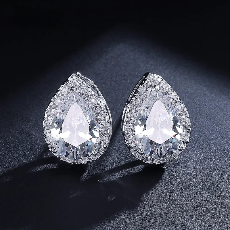 ZAKOL klasyczna kropla wody Cubic cyrkon stadniny kolczyki dla kobiet moda Teardrop Crystal Bridal Wedding Party biżuteria Aretes — zdjęcie 2