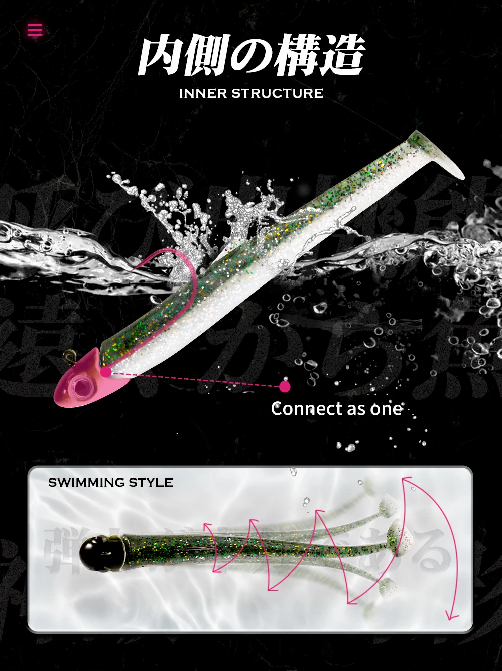 Hunthouse Jig Head Soft Fishing Lure Sinking Black Minnow Wobblers 100MM/10G Slow Saltwater For Bass GT Tackle LW247 – Detail 3