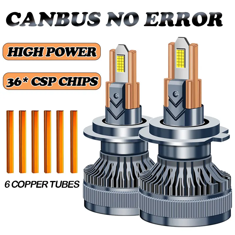 H4 H7 LED Headlights Bulb Canbus 6 Copper Tubes H1 H11 9005 HB3 9006 HB4 H8 H9 9012 6500K Car Lights Headlamp Turbo 12V 24V