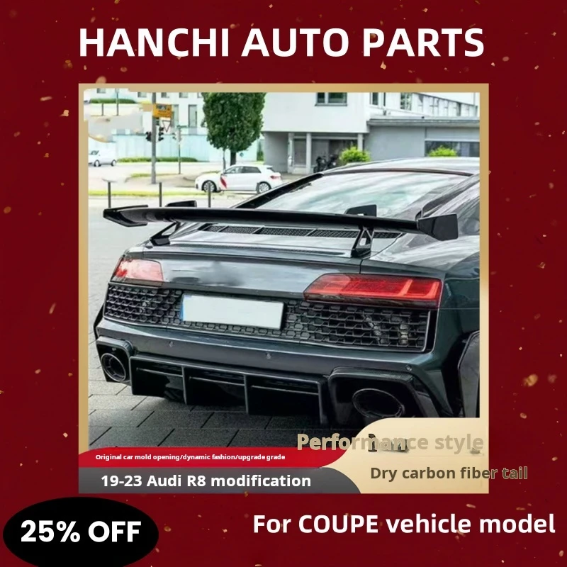 

Автомобильный задний бампер HANCHI из углеродного волокна для Audi R8 2019-2023 с эффективным хвостом, сухое углеродное волокно, кронштейн для задней части R8