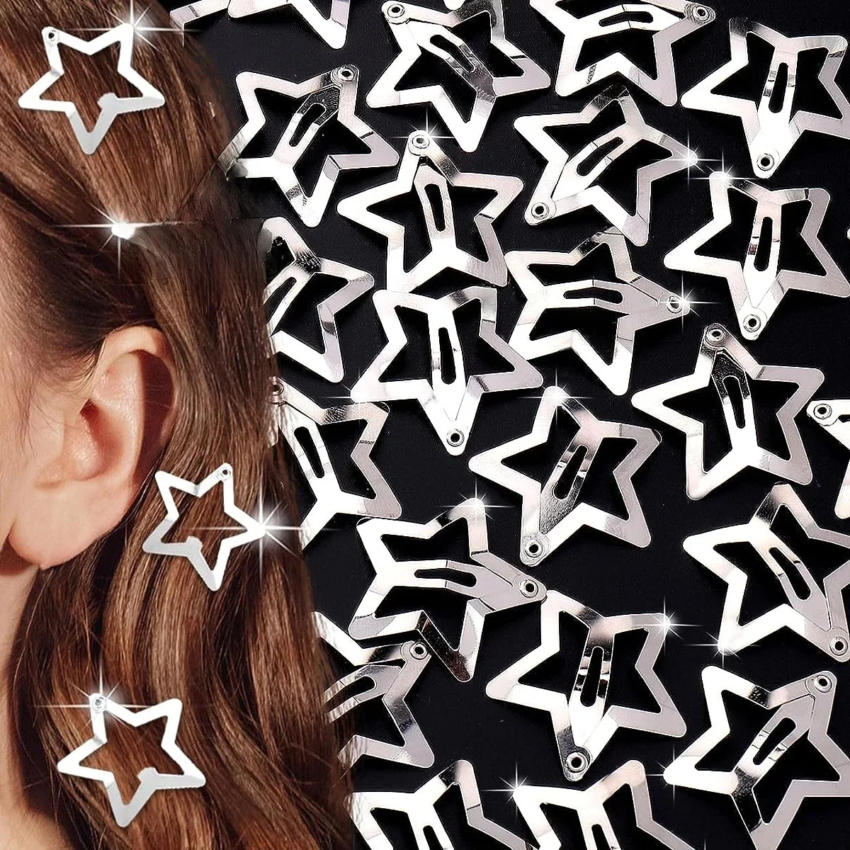 Épingles à cheveux étoiles argentées en métal pour femmes et filles, barrettes à cheveux Yk2, pince à cheveux, épingle à cheveux tendance, vêtements de sauna, accessoires, 3.2cm