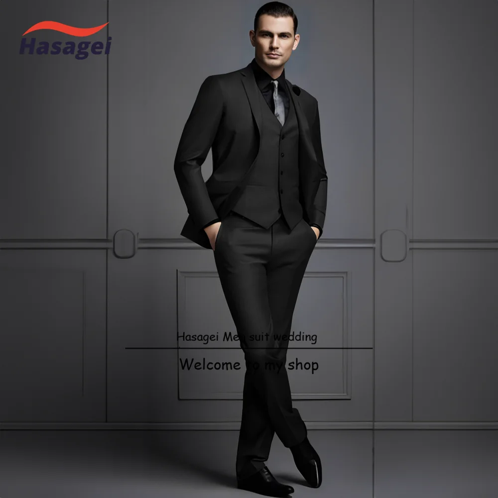 Traje elegante de tres piezas para hombre, esmoquin de novio de boda, chaqueta ajustada, pantalones, chaleco, traje Formal de fiesta, color gris