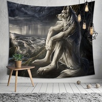 Emo White Wolf Sitting Meme Tapestry Werewolf Tapestries For Bedroom Printed Home Decoration Paintings Room Wall Hanging Posters