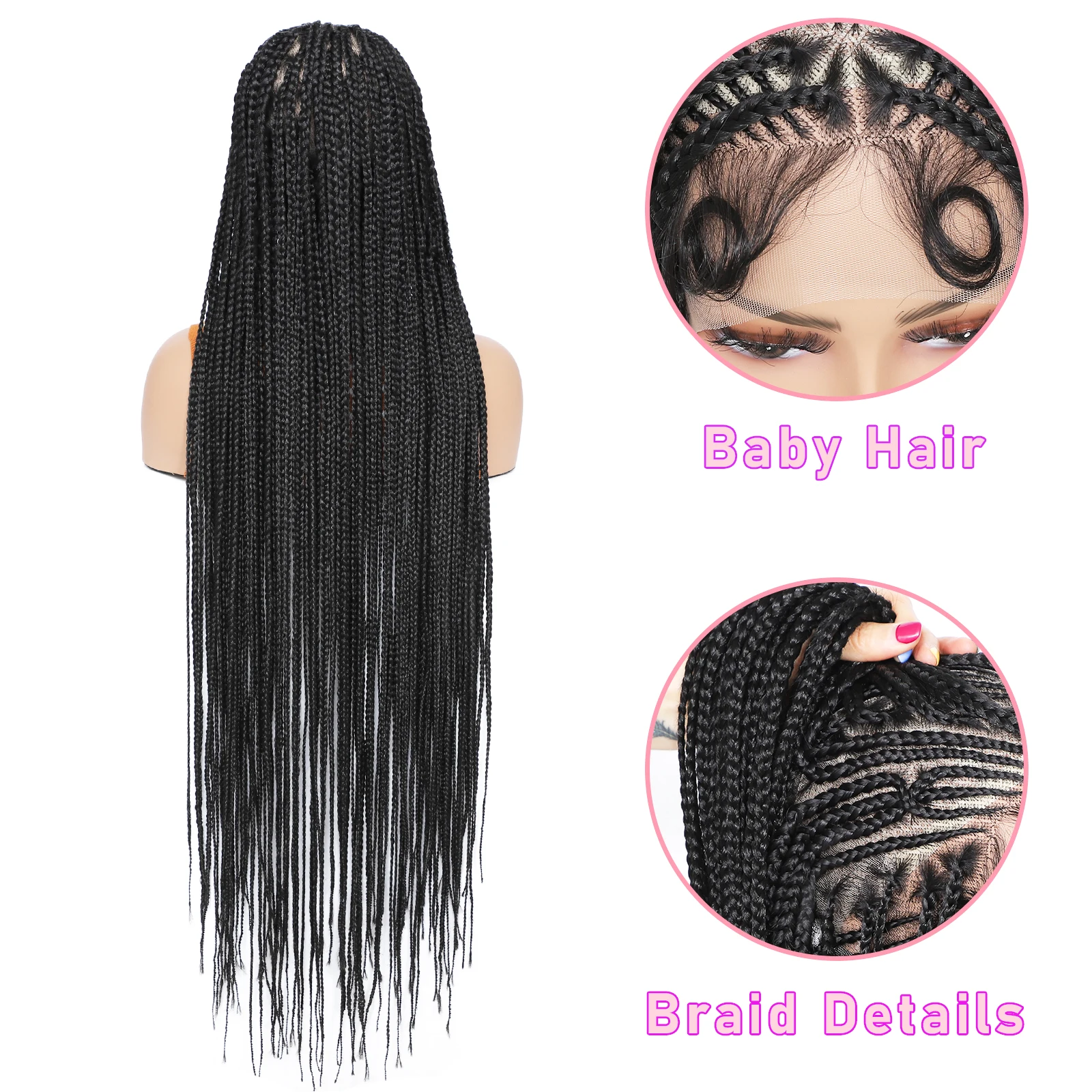 36Inch Senegalese Twists Synthetic Full Lace Braided Wigs for Black Women Box Braid Knotless Lace Front Braid Wig with Baby Hair